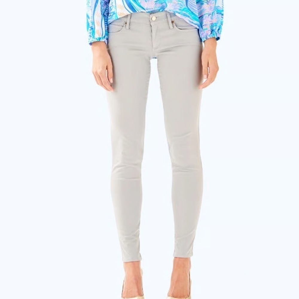 EUC Lilly Pulitzer Gray Worth Skinny Pants Jeans Size 4 inseam 28"